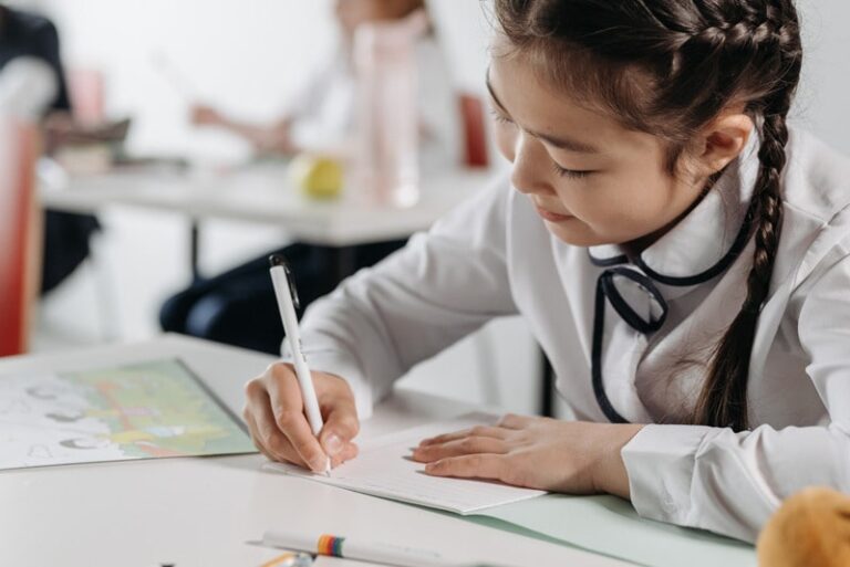 girl working on school work