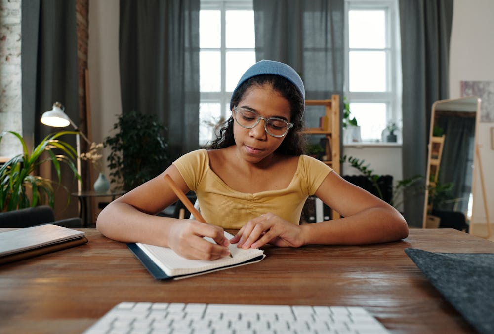 girl working on homework