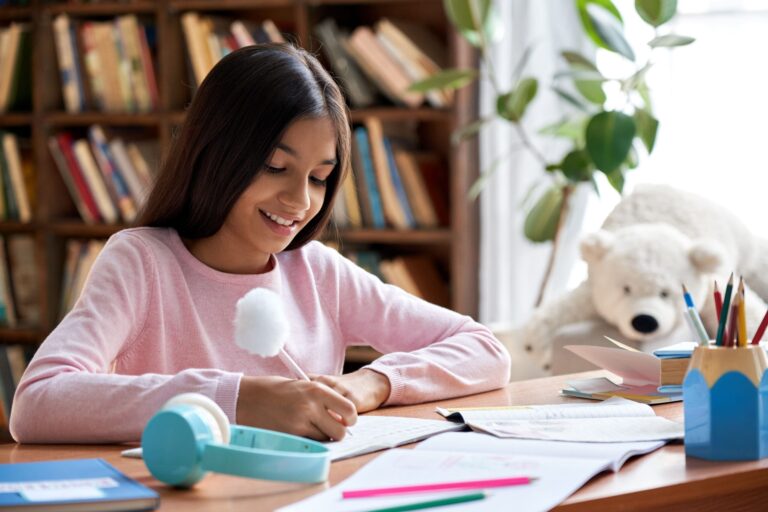 girl doing homework