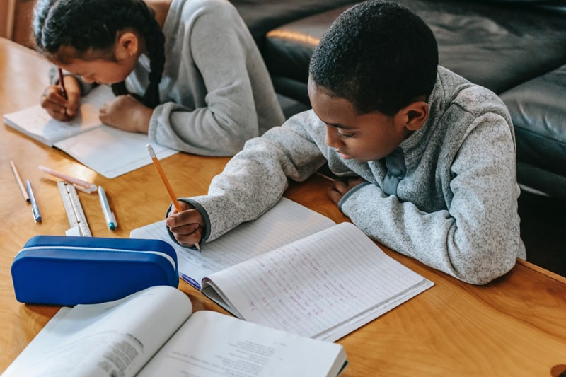 students working at school