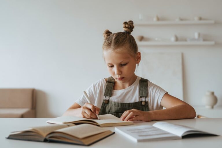 young girl working on homework