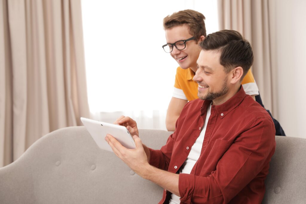 Parent and child on a tablet device